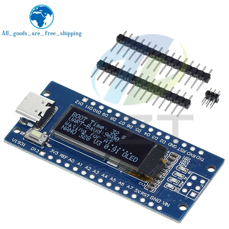 Nano V3.0 Atmega328P Ch340C Built-In 0.91" Oled Display 128*32 Resolution Iic I2C Compatible for Arduino Nano V3.0