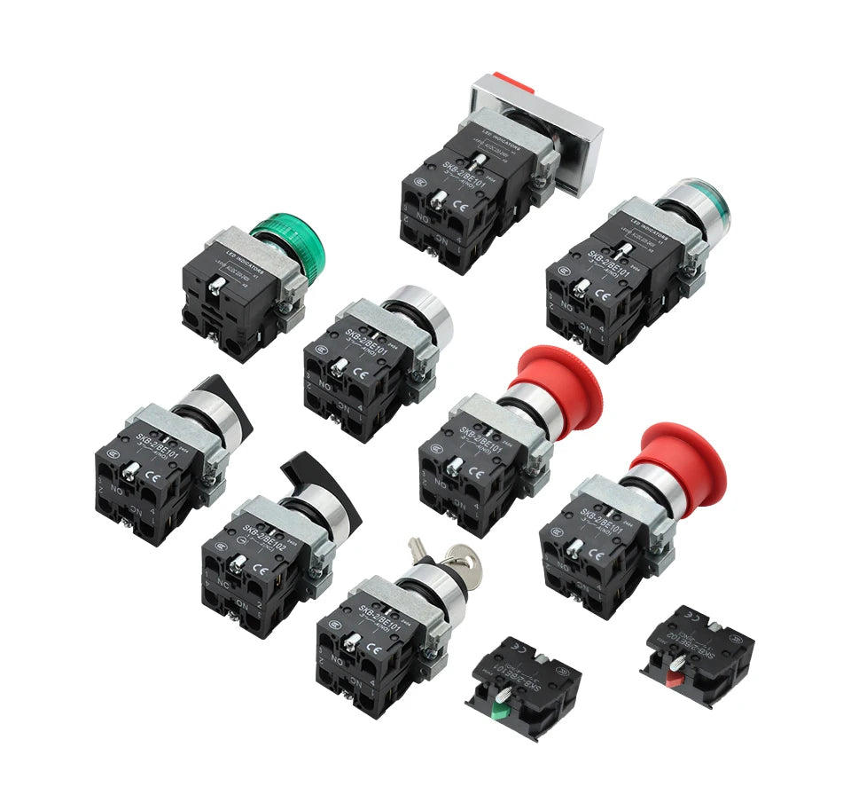 OMCH Button Switch Self Reset SKB2 Small Mushroom Head Emergency Stop 22mm Knob Key Start Inching Power On