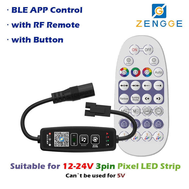 BLE WS2812B Controller BT Music for Pixel LED Strip Light SK6812 WS2811 WS2812 LED Light Strip USB 5V APP Remote Controller