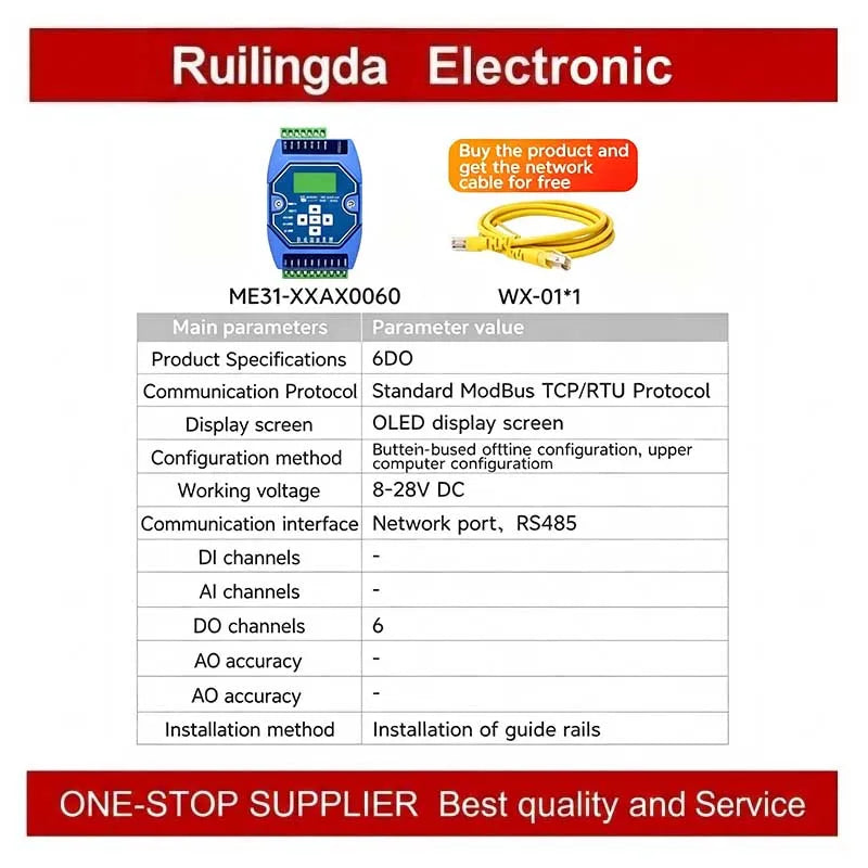 Industrial I/O Networking Module AI/AO/DI/DO 4-20mA 0-20mA, RJ45 RS485 Modbus TCP/RTU Gateway with OLED Display, DC 8-28V Powere