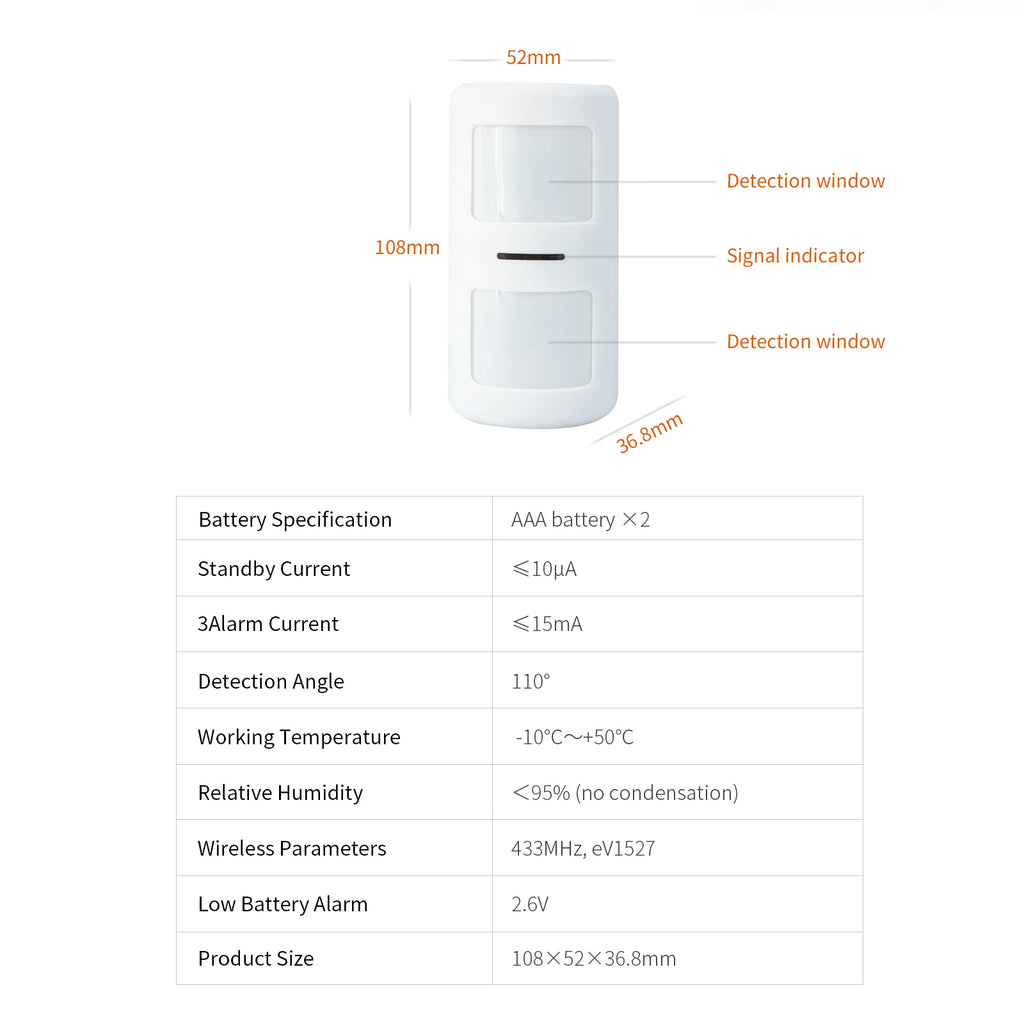 Staniot 433MHz Wireless PIR Motion Detector with Indicator Light Human Infrared Movement Sensor for Home Security Alarm System