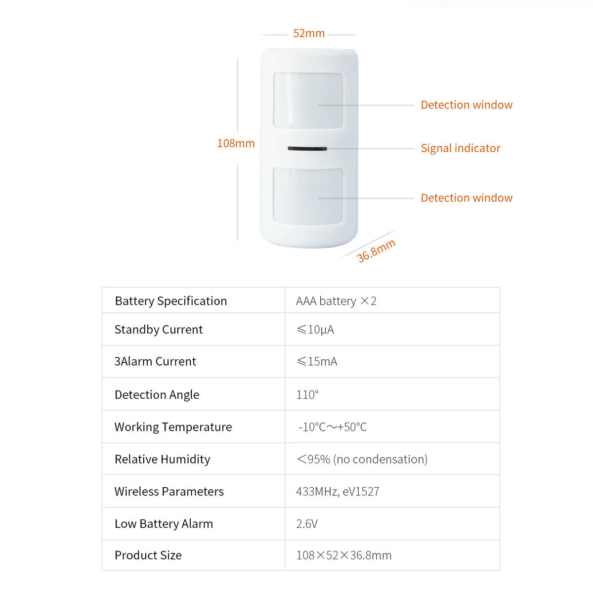 Staniot 433MHz Wireless PIR Motion Detector with Indicator Light Human Infrared Movement Sensor for Home Security Alarm System