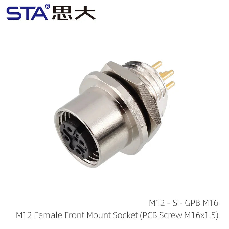M12 Sensor Waterproof Circular Connector Panel Mount Bulkhead Installation Metal Male Female PCB Socket 2 3 4 5 6 8 12 17pin