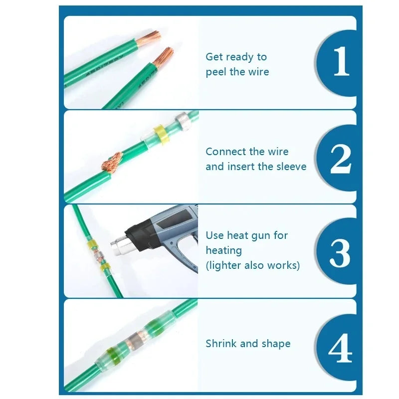 Waterproof Heat Shrink Solder Terminals 1 Box - Insulated Electrical AWG Wire Butt Splice for Quick & Secure Connection