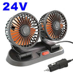 Car Fan 5V 12V 24V Car Cooling Fan 360° Adjustable Dual Head Air Fan USB 2Speeds Automotive Electric Fan For Dashboard RV Truck