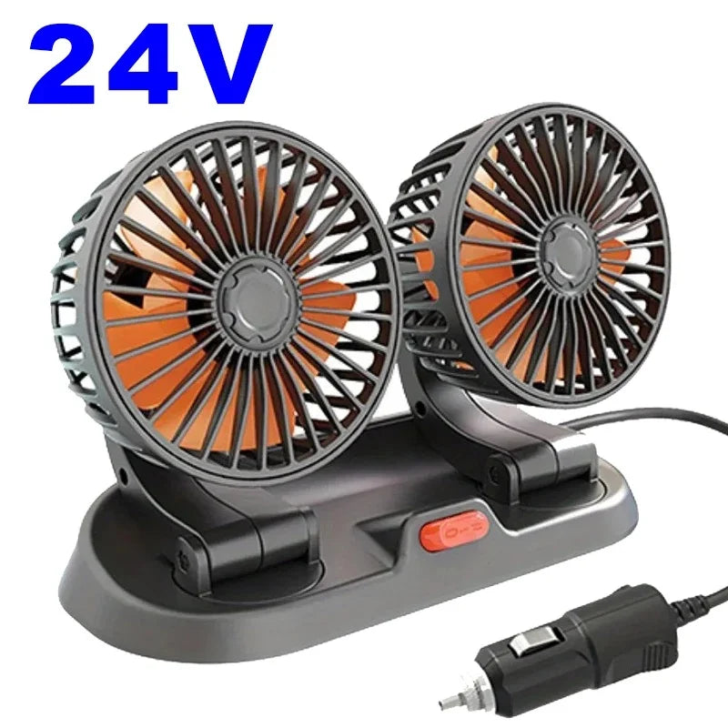 Car Fan 5V 12V 24V Car Cooling Fan 360° Adjustable Dual Head Air Fan USB 2Speeds Automotive Electric Fan For Dashboard RV Truck