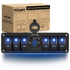 Nilight 8 Gang Rocker Switch Panel 5Pin On Off Toggle Aluminum Holder 12V 24V Dash Pre-Wired Red Backlit Switches for Automotive Cars Marine Boats RVs Truck