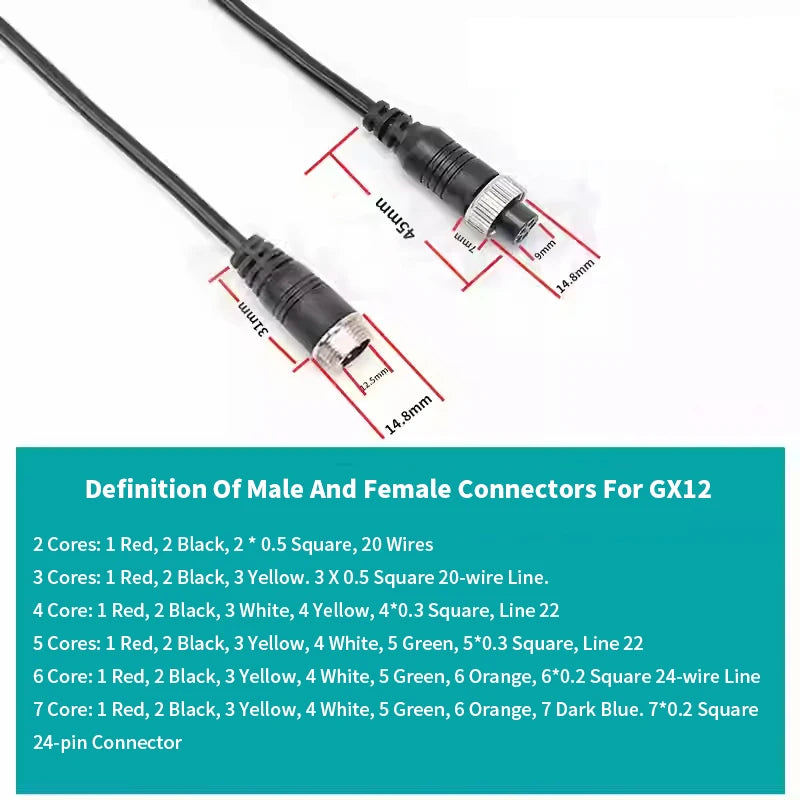 GX12 Male to Female Extension Cable Aviation Plug Connection Wire 2/3/4/5/6/7 Pin Plug Sensing Connector Line 0.2-3 Meter