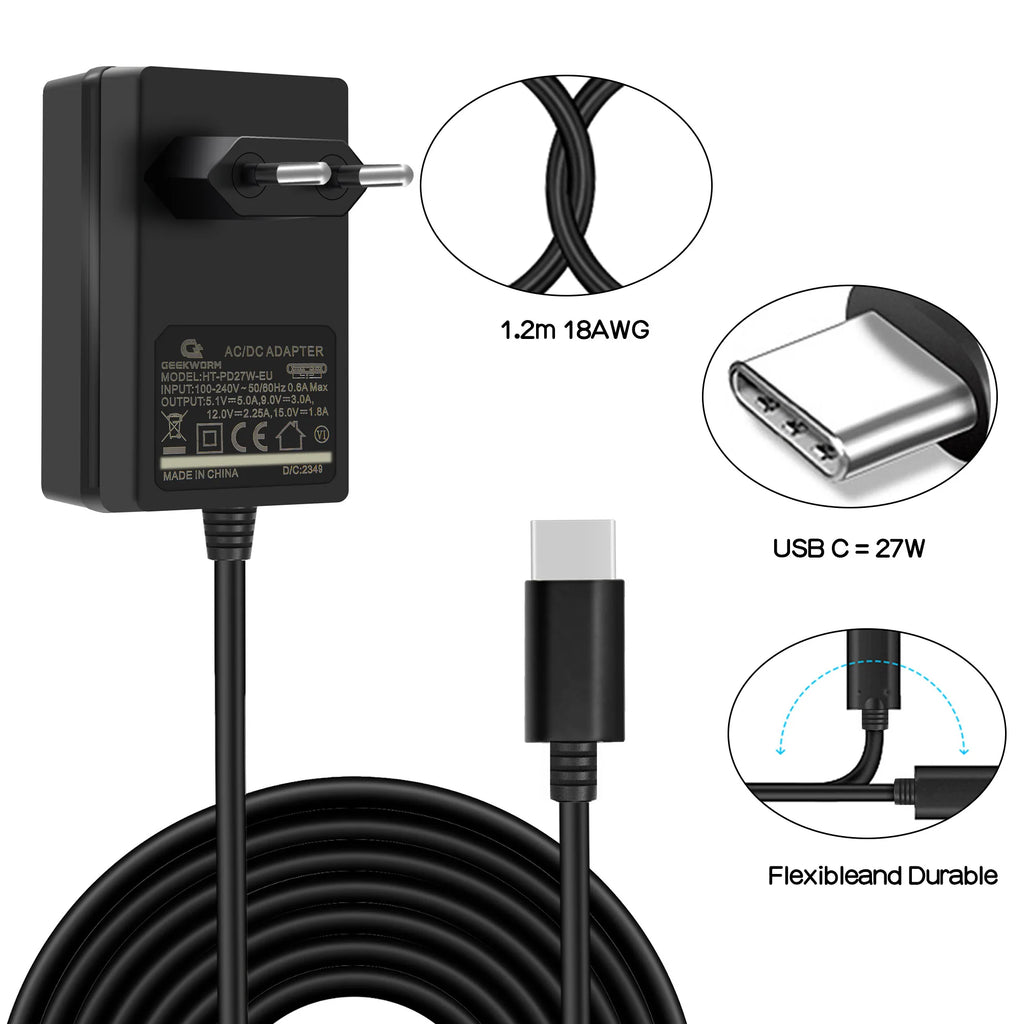 Geekworm Raspberry Pi 5 USB-C Power Supply, PD 27W Type C Power Adapter for Raspberry Pi 5