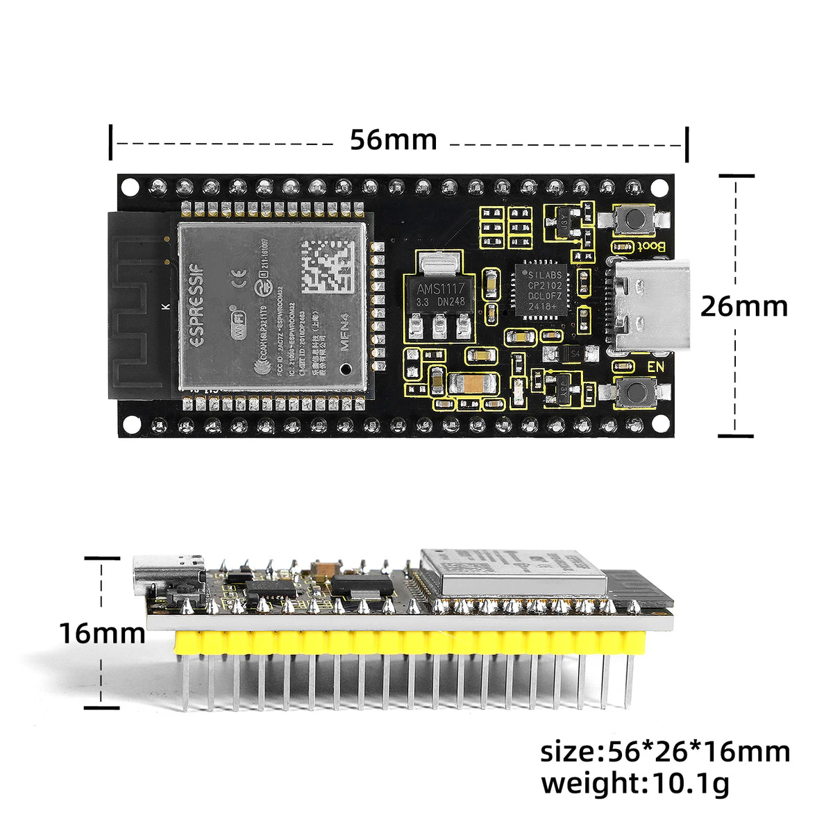 Keyestudio ESP32-WROOM Core Board For Arduino ESP32 CP2102 With Type-C Port 38 Pin Header Interface Programming DIY Project