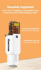 AMPCOM Tool Free RJ45 Connector, No Crimp Tool Less UTP 1000Mbps CAT6/CAT6A Modular PLug for Stranded Solid Lan Ethernet Cable