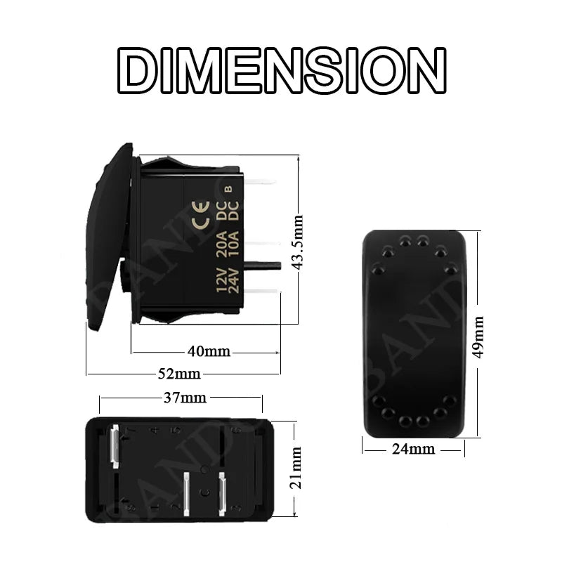 UP DOWN ARROWS Momentary Rocker Switch 7P (ON)-OFF-(ON) DPDT Retractive Switch + Wires for Car Boat Marine Vehicle Yacht Ship