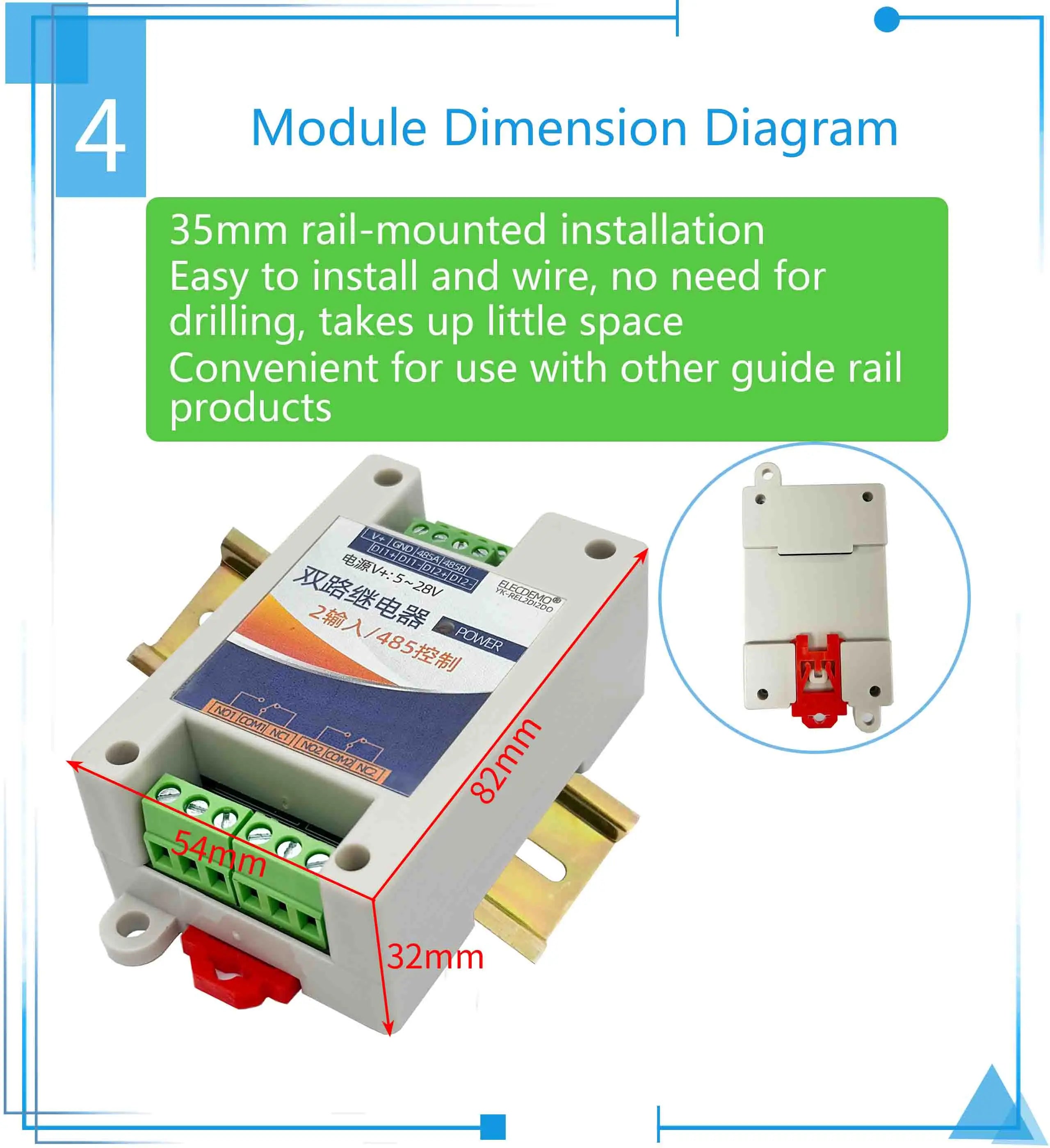 RS485 Modbus RTU 2-Ch DIDO Relay IO Expansion Module, High Precision Digital Input Output Controller, Industrial PLC Board DIY