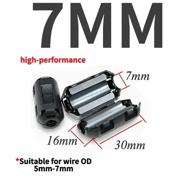 20PCS 3.5/5/7/9/13mm Ring Core Ferrite Bead Clamp Choke Coil EMI RFI Noise Filter Clip Snap Cable for Black Magnetic Snap-on