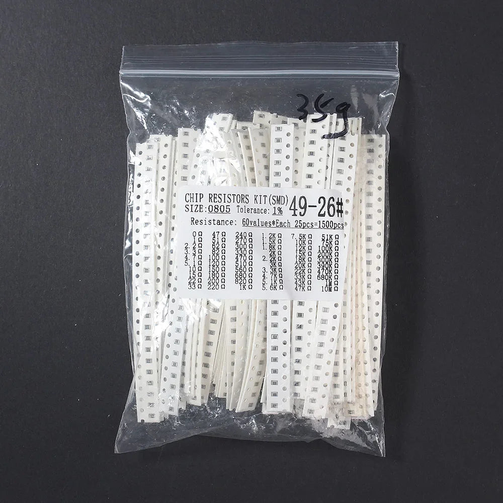 1500pcs 0603 0805 1206 SMD Resistor Kit 0ohm-10M Ohm 1% 60valuesX 25pcs=1500pcs High Precision Film Chip Resistance Kits