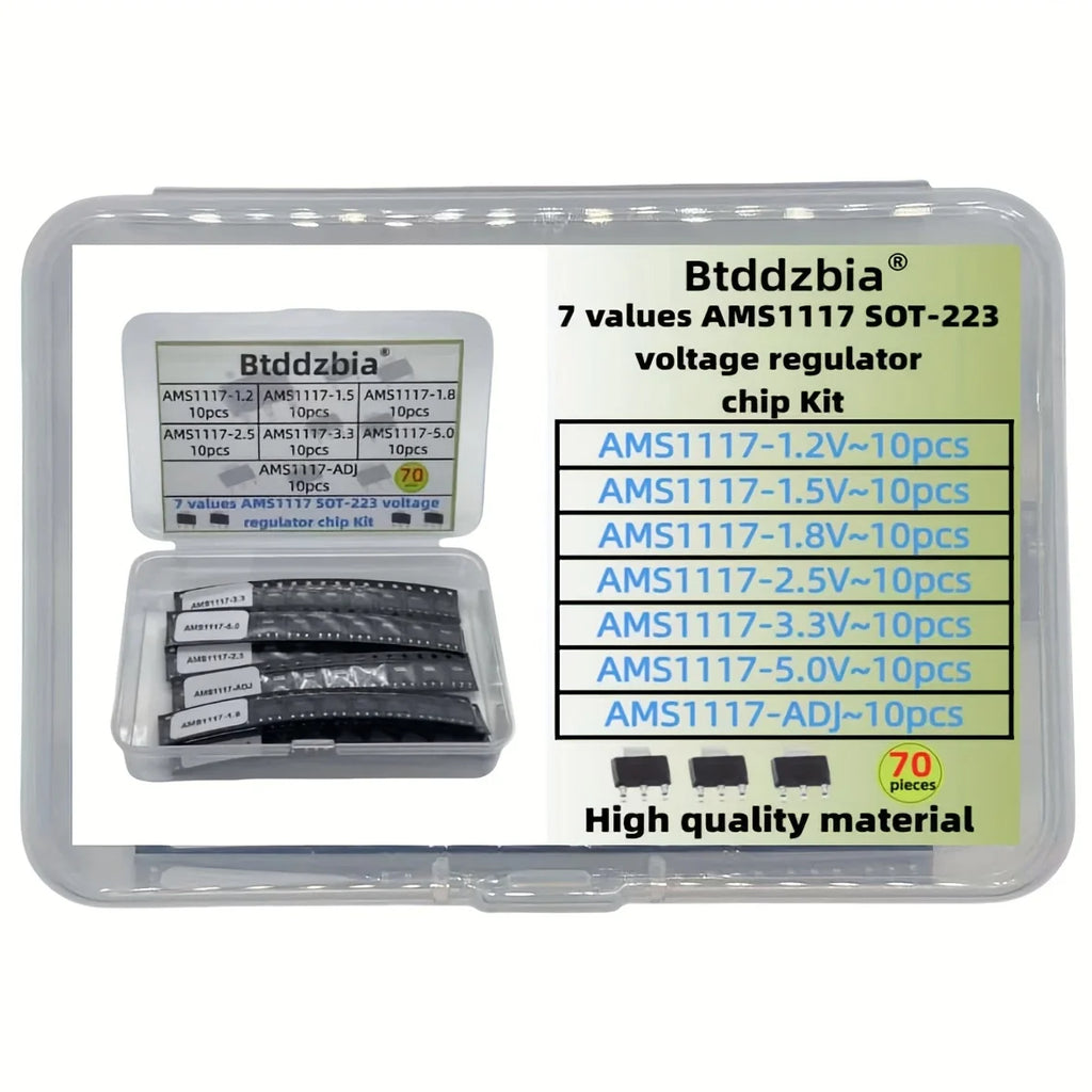 70pcs kit Voltage Regulator Kit AMS1117 1.2V/1.5V/1.8V/2.5V/3.3V/5.0V/ADJ lm1117 AMS1117-1.2 AMS1117-1.8 AMS1117-2.5 AMS1117-3.3