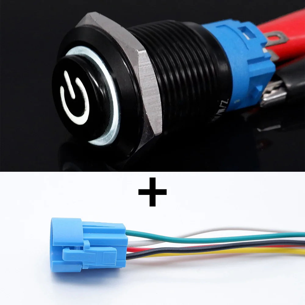 16mm 19mm 22mm Black On Off Metal Button Switch Car Power Start Stop Led Light Waterproof Reset Latching With Socket 5V 12V 220V