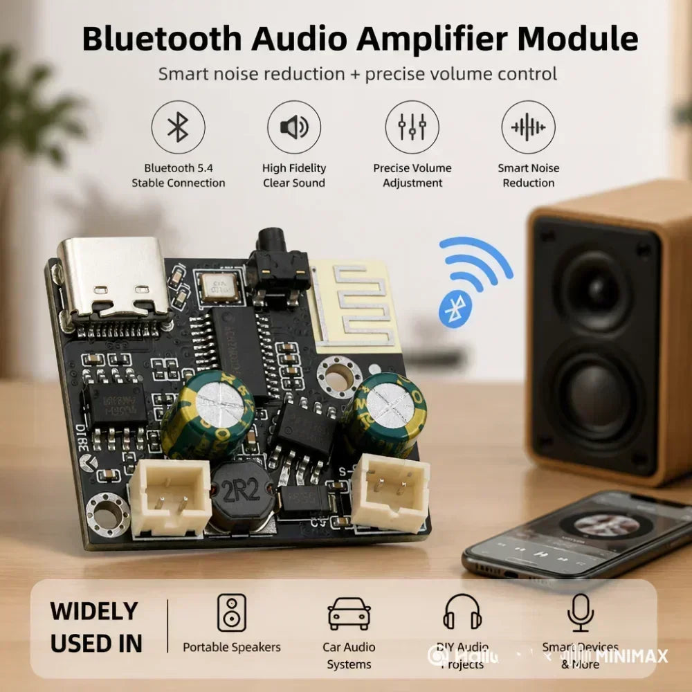 BPM13 Plus Mono Bluetooth Power Amplifier Board 6W Power Bluetooth 5.4 Amplifier Module with PC Sound Card Type C