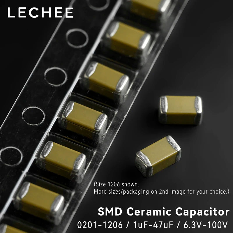 50pcs/lot SMD Ceramic Capacitors 0201 0402 0603 0805 1206 1uF 2.2uF 3.3uF 4.7uF 10uF 22uF 47uF 6.3V 10V 16V 25V 50V 100V X5R X7R