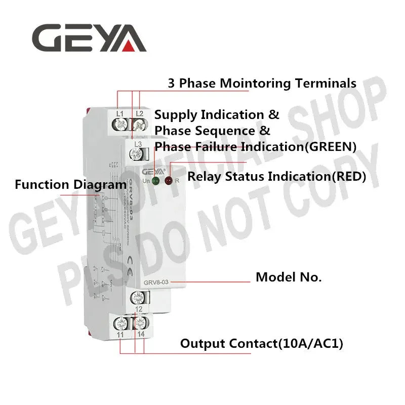 GEYA GRV8-03  Voltage Monitoring Relay Phase Sequence and Phase Failure Protection Relay 8A 10A 1SPDT 2SPDT