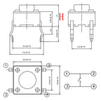 50Pcs Tactile Tact Mini Push Button Switch 6x6mm 4Pin PCB Panel Momentary Self-Reset Tact Switch 6x6x4.3/5/6/7/8/9/10/11/12/13mm