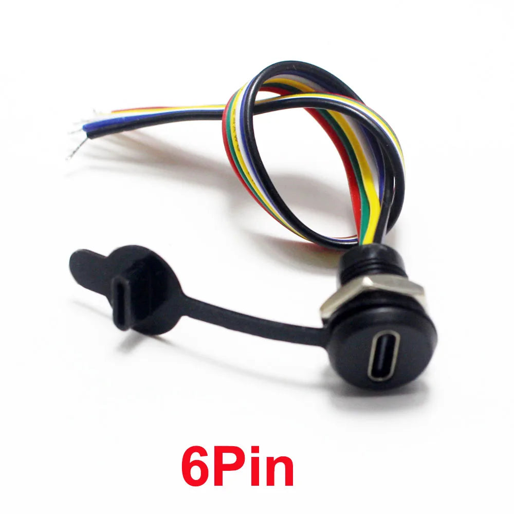 1pcs USB Type C Connector Type-C Waterproof with Nut Locking Plate Female TPC Waterproof High Current Fast Charging Jack Port
