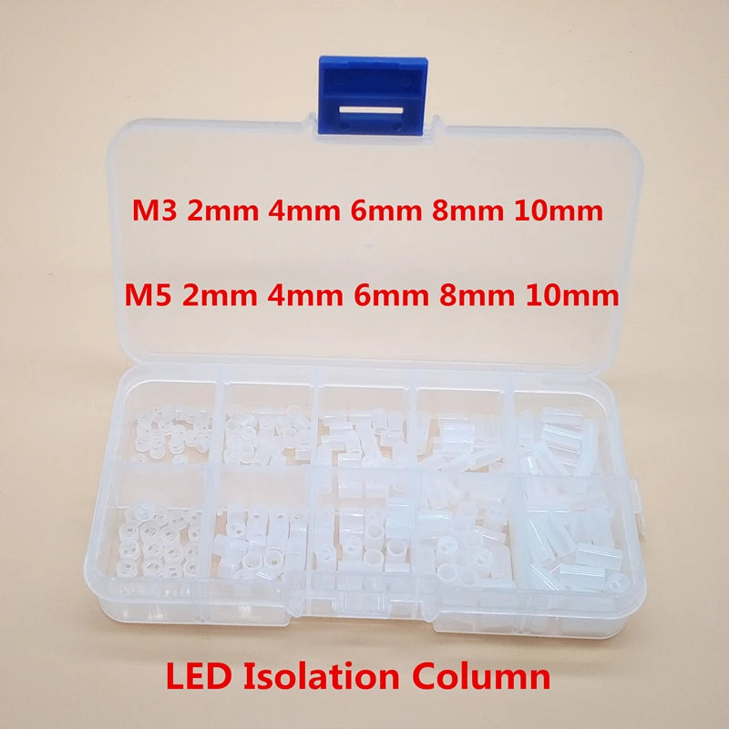 200Pcs Plastic LED Hollow Spacer Standoffs M3 M5 Round Nylon Isolation Washers (2/4/6/8/10mm)