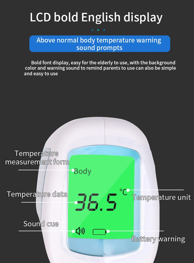 Multifunction Thermometer Three-color Backlit Display Forehead Thermometer Digital Display Infrared Alarm Human Body Thermometer