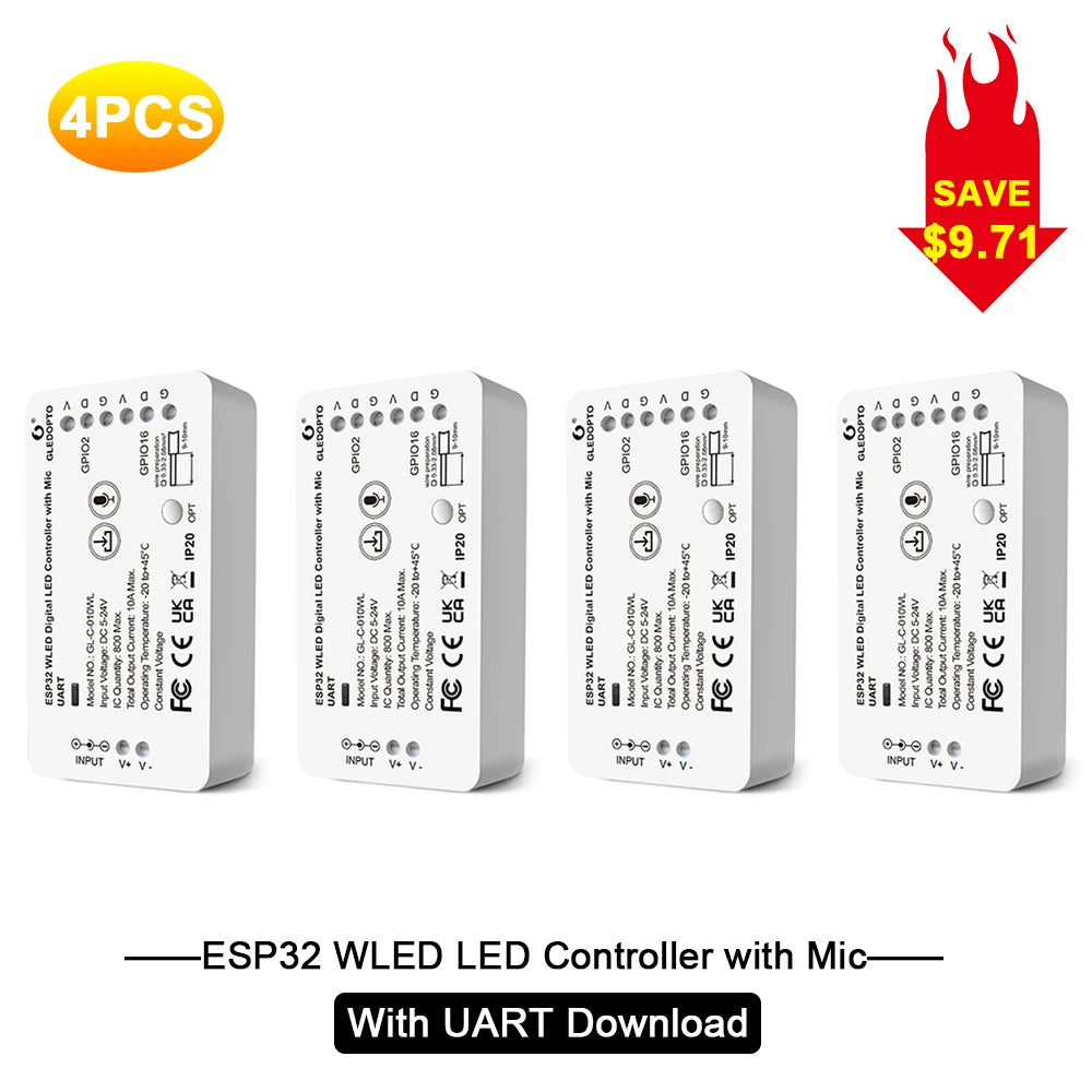 GLEDOPTO ESP32 WLED LED Controller With Mic DIY Music Dynamic Modes For WS2811 WS2812 SK6812 TM1814 WS2813 WS2815 Strip Lights