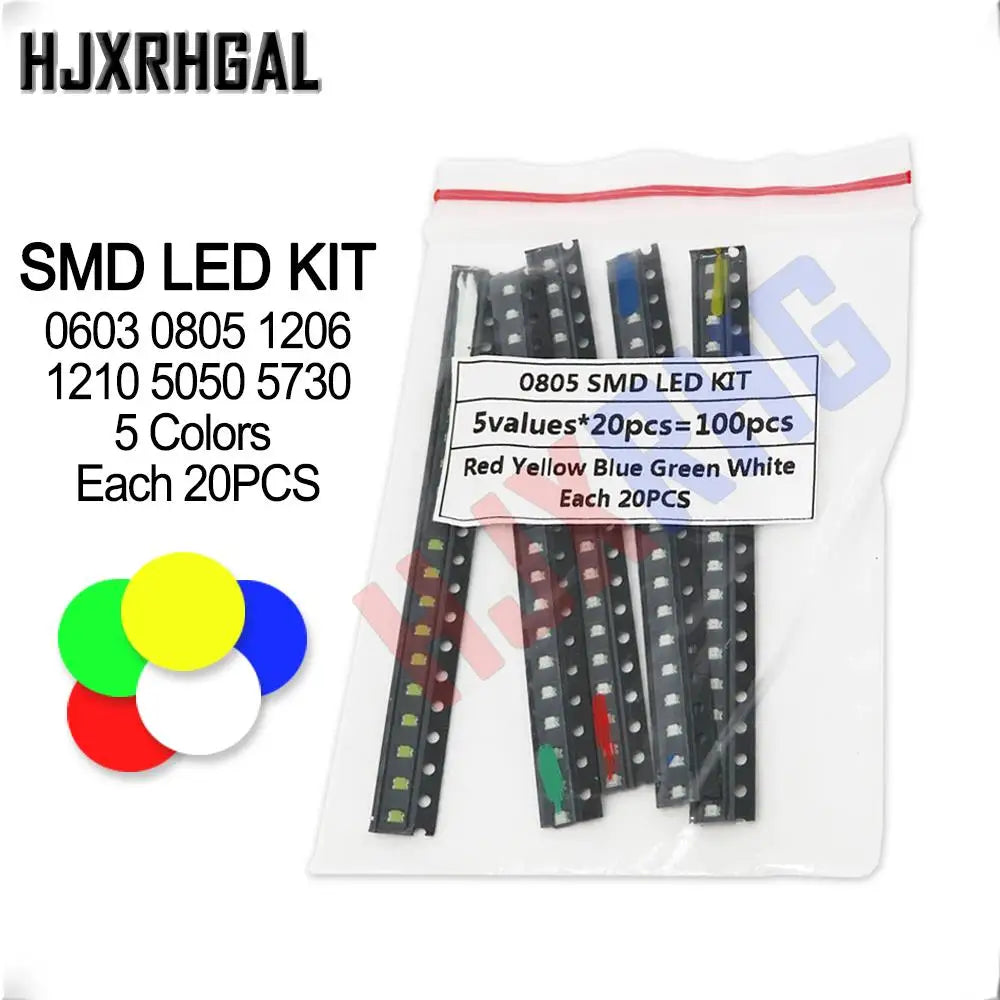100PCS/lot = 5 Colors * 20PCS 0603 0805 1206 1210 5730 SMD LED light KIT Emitting diode red white green blue yellow led