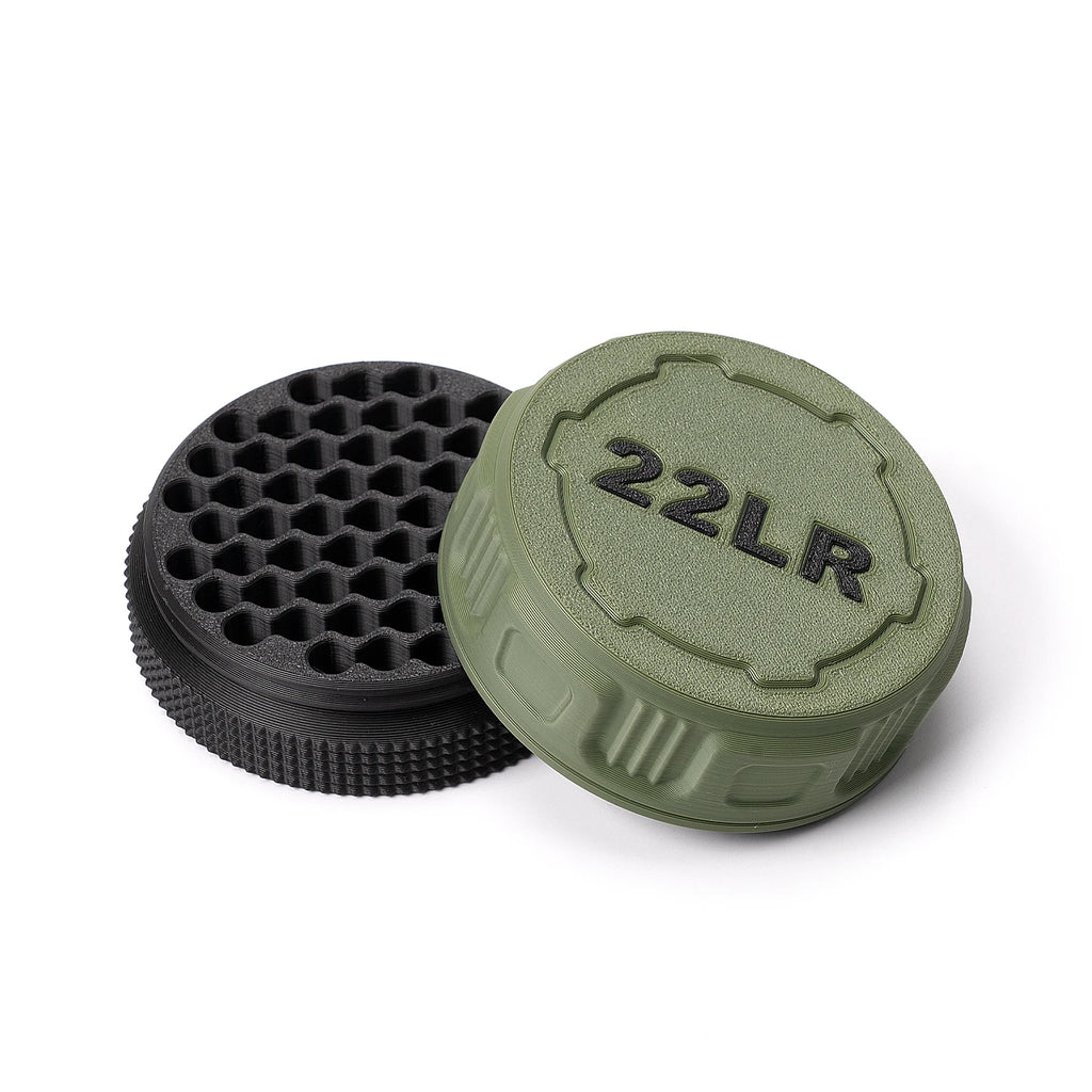 A compact storage case capable of holding 55 .22LR rounds—convenient for carrying to the shooting range.