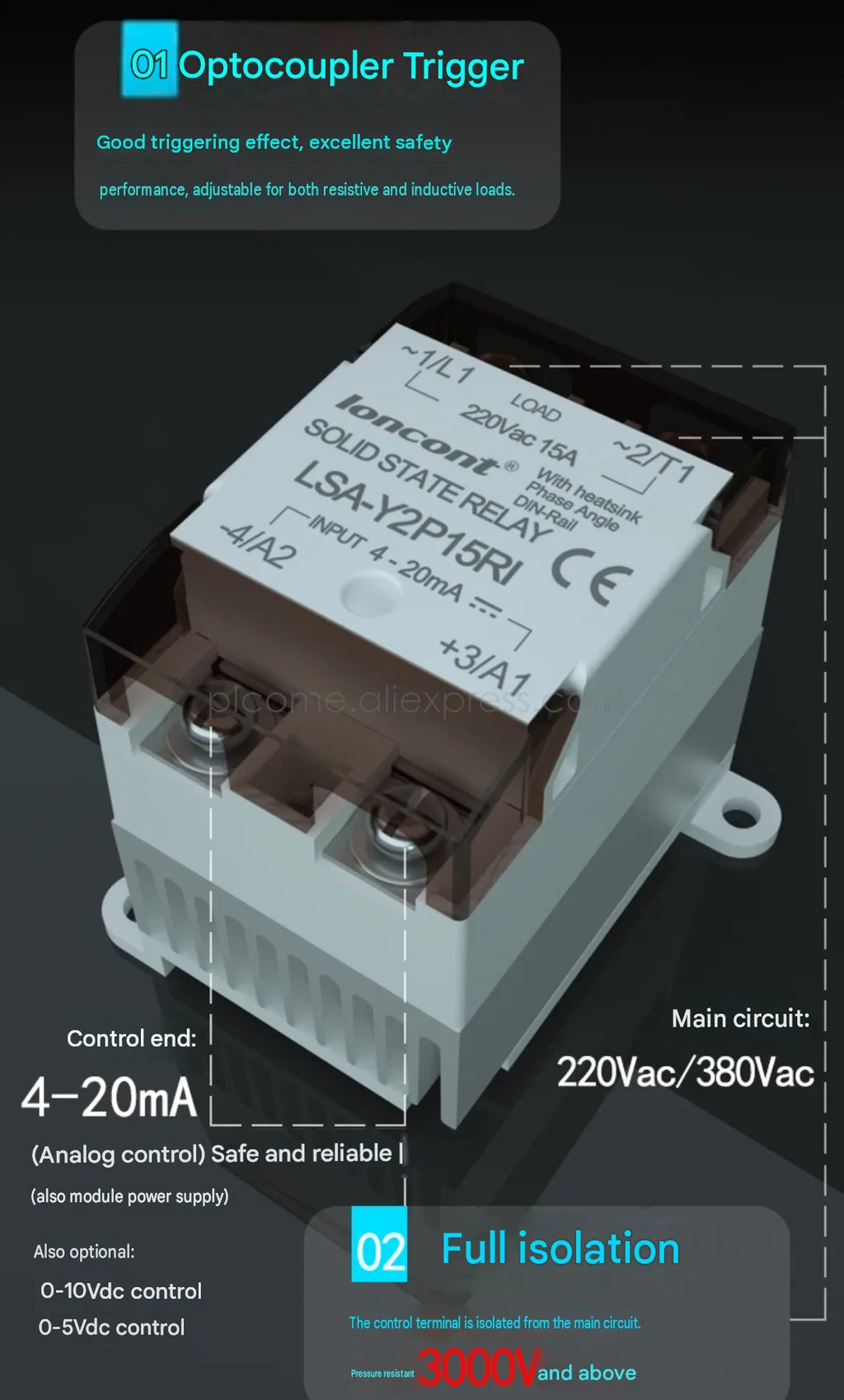 Single Phase AC Voltage Regulator With Heatsink by 0-10V 0-5V 4-20mA PWM Isolated Solid State Relay SSR Transformer 220V