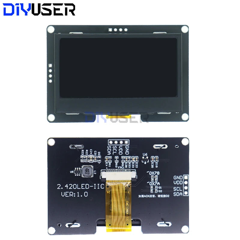 DIYUSER 2.4" 2.42 Inch 128x64 OLED LCD Display Module SSD1309 12864 4 Pin IIC I2C SPI Serial Interface C51