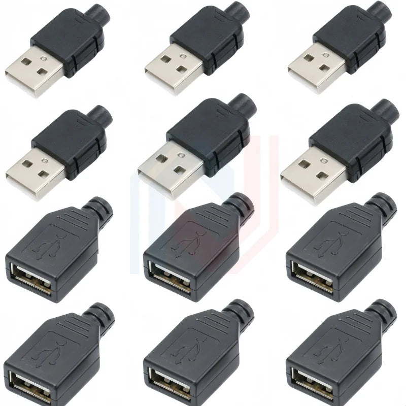Type A Male Female USB 4 Pin Plug Socket Connector With Black Plastic Cover Type-A DIY Kits