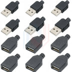 Type A Male Female USB 4 Pin Plug Socket Connector With Black Plastic Cover Type-A DIY Kits