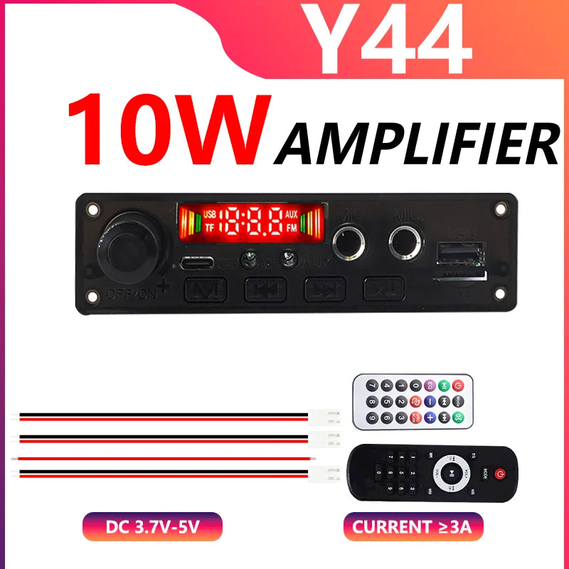 10W Low Voltage Amplifier Board Bluetooth 5.0 MP3 Decoder 3.7V-5V with USB/TF/FM Recording Call for Car Audio DIY Projects