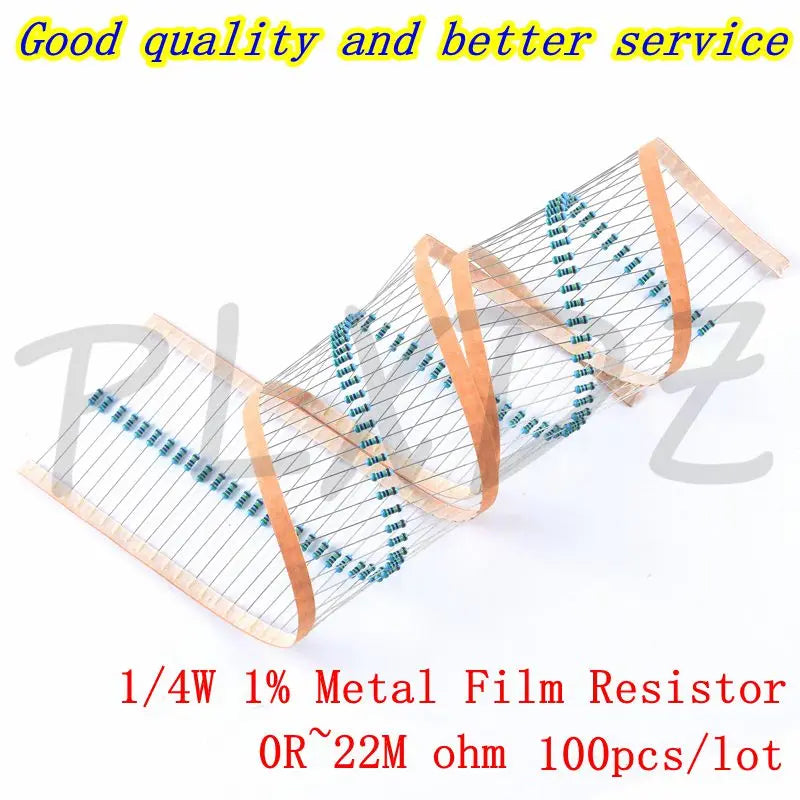 100pcs 1/4W 0R-22M 1% Metal Film Resistor 0.25W 30 33 36 39 43 47 51 56 62 68 75 82 91 100 110 120 130 150 160 180 200 220 R ohm