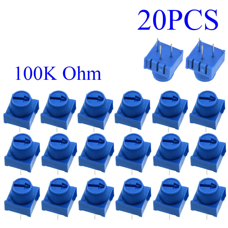 5-100pcs 3386P-1-103 1k 2k 5k 10k 20k  0.5W, 1/2W PC Pins Through Hole Trimmer Potentiometer Cermet 1 Turn Top Adjustment