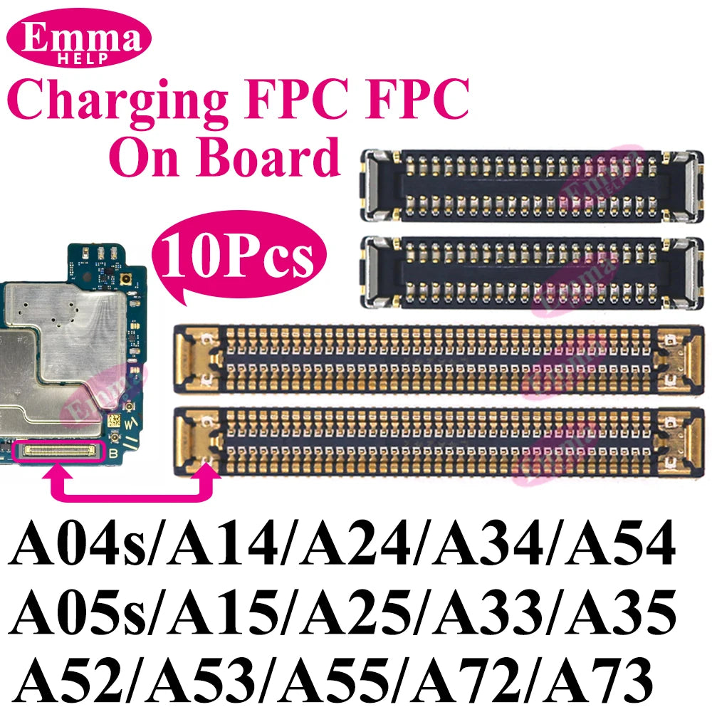 10Pcs Charging FPC Connector On Board For Samsung Galaxy A04s A14 A24 A34 A54 A05s A15 A25 A33 A35 Mainboard Flex Cable Plug