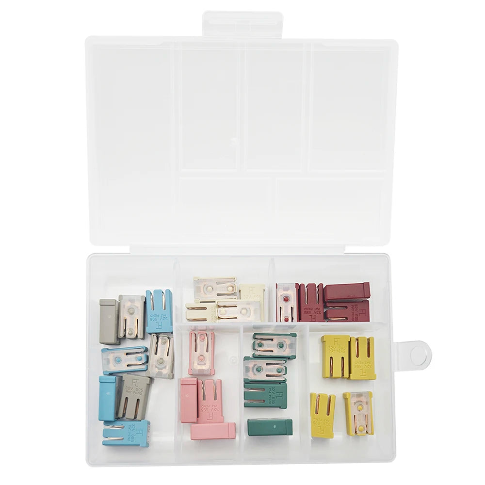 10/14/16/28Pcs MCASE Fuse 15A 20A 25A 30A 40A 50A 60A 32V Mini Slotted Automotive Shaped Cartridge Kit With Plastic Shell Box