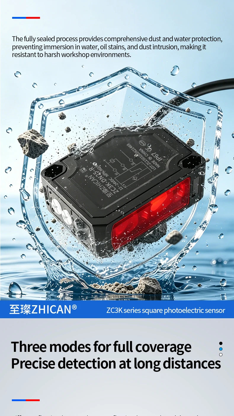 Zhican Zc3K Long Range Photoelectric Sensor 0.1-30m through Beam Retro Reflective Diffuse Reflective Switch