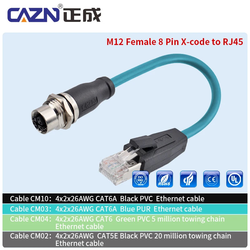 Ethernet M12 Connector 8 Pin X Code Male to RJ45 Ethernet Cable Waterproof Industrial Ethernet Ehercat