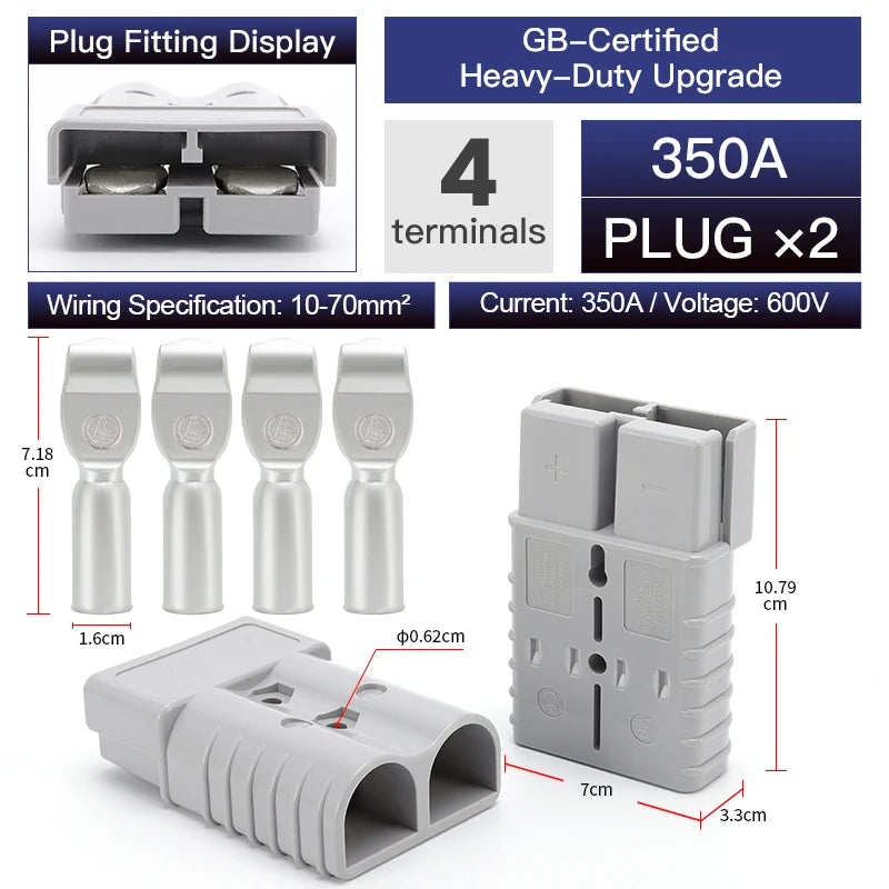 2pcs Quick Connector 40A 50A 120A 175A 350A Car Battery Power Plug 2P 600V High Current Electrical Wire Connectors