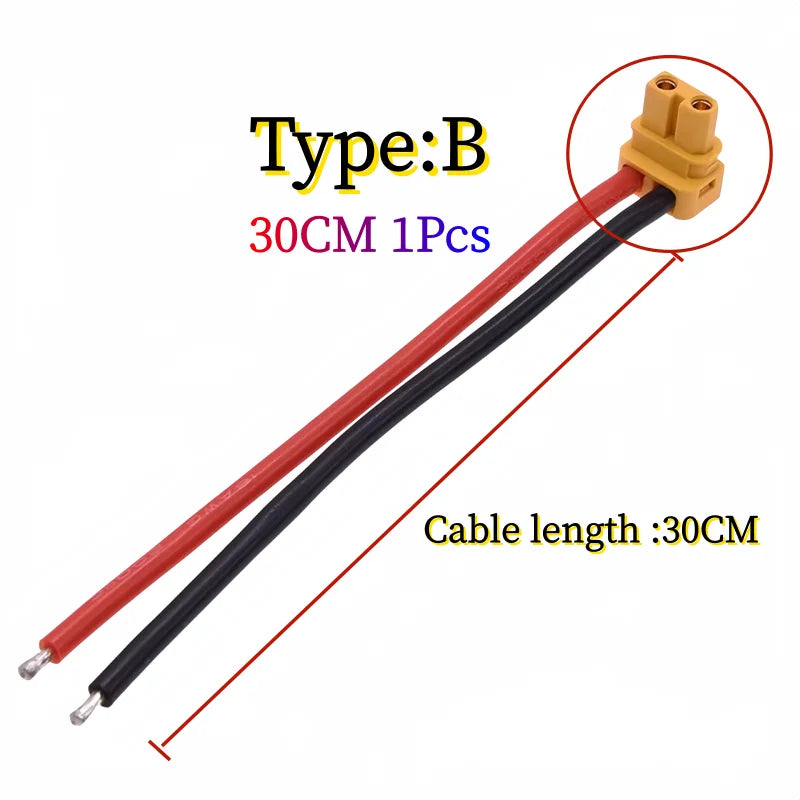 Amass XT30 Male Female Connector, XT30ULW-F Plug XT30U-M R/A 16AWG Silicone Cable Elbow Battery Charging Cable for RC Quadcopter