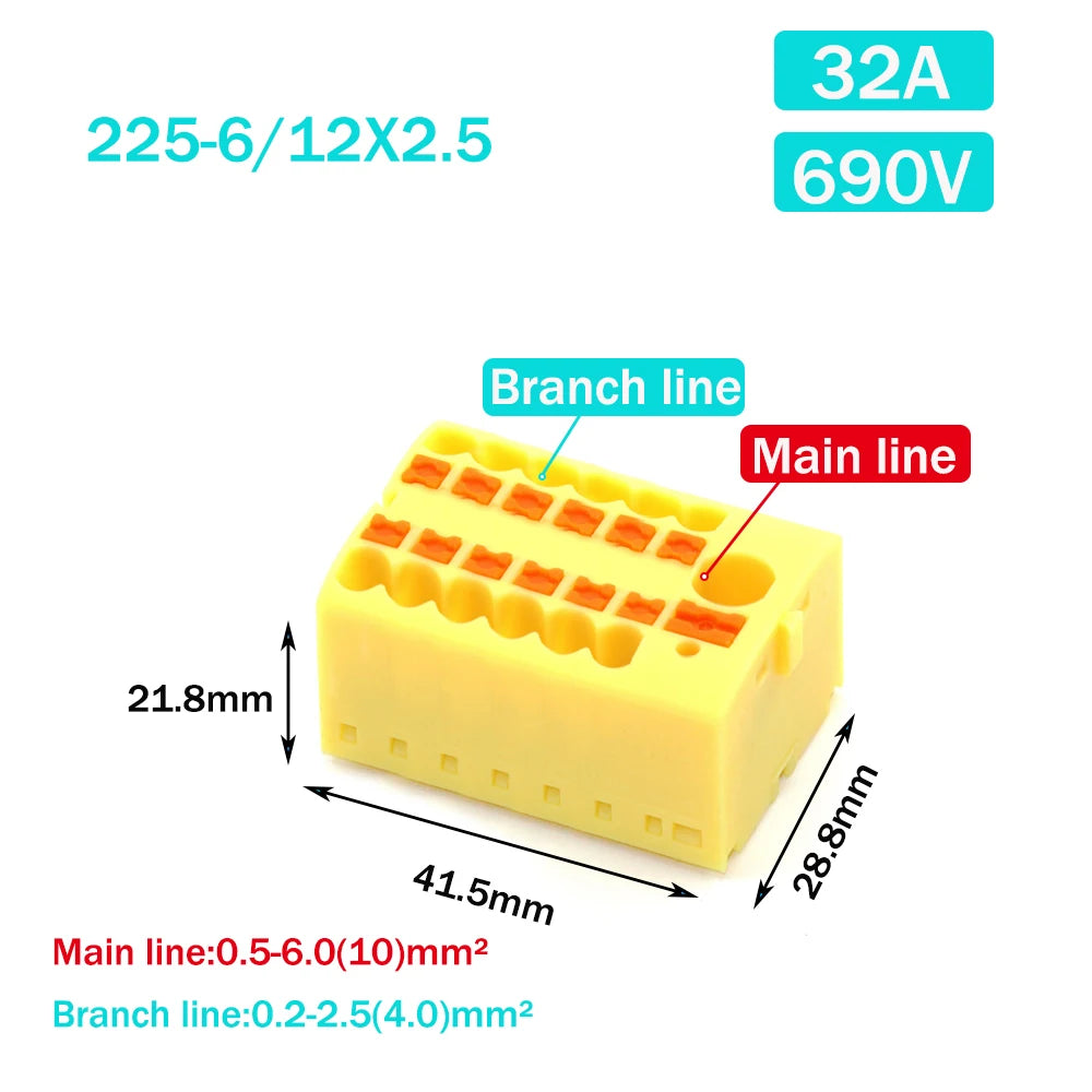 Wire Electrical Connectors PTFIX 2.5mm Wire Merging And Branching Device Push-in Terminal Block Connector Mount On Din Rail