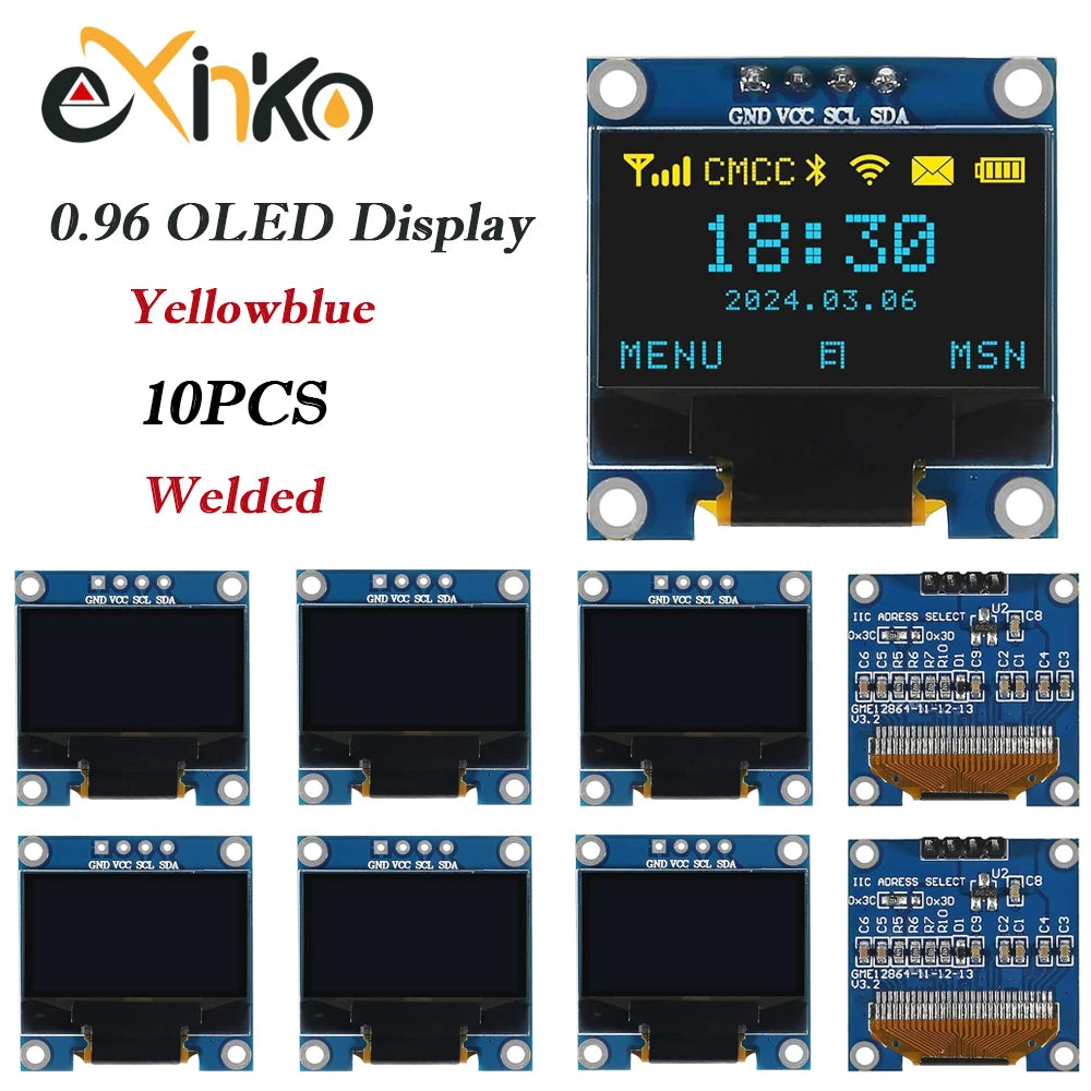 0.96 Inch OLED Display Module SSD1315 I2C IIC SPI Serial 128X64 LCD 4 Pin YellowBlue White for Arduino Pin Headers Soldered