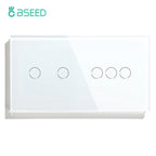 BSEED 1/2/3Gang Touch Switch Double Light Switch Triple Sensor Switch 1Way EU Standard Glass Panel Blue Back Light White Series
