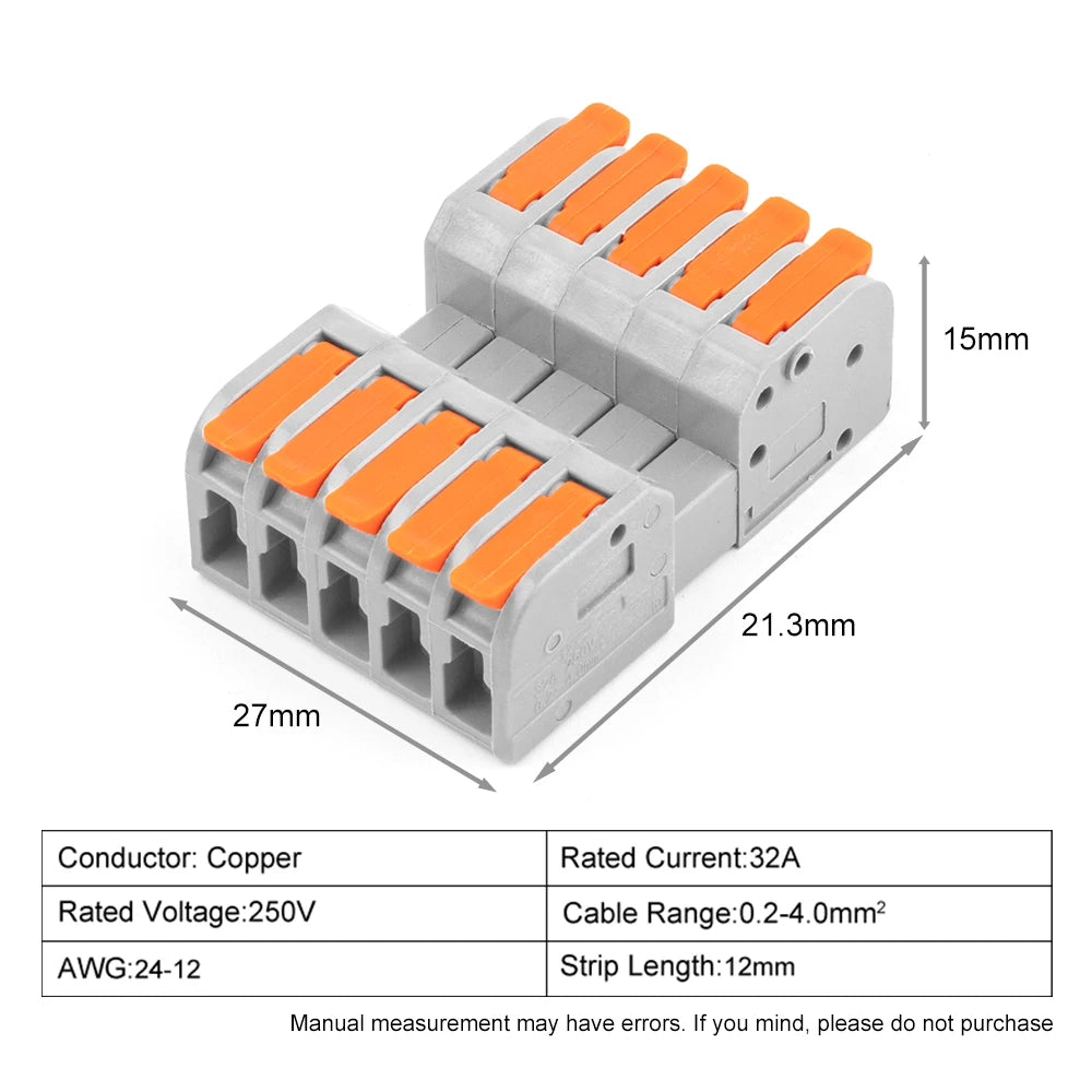 5PCS Male Female Docking Electrical Wire Connector Quick Universal Plug-in Type Butt Conductor Wiring Terminal Block With Lever