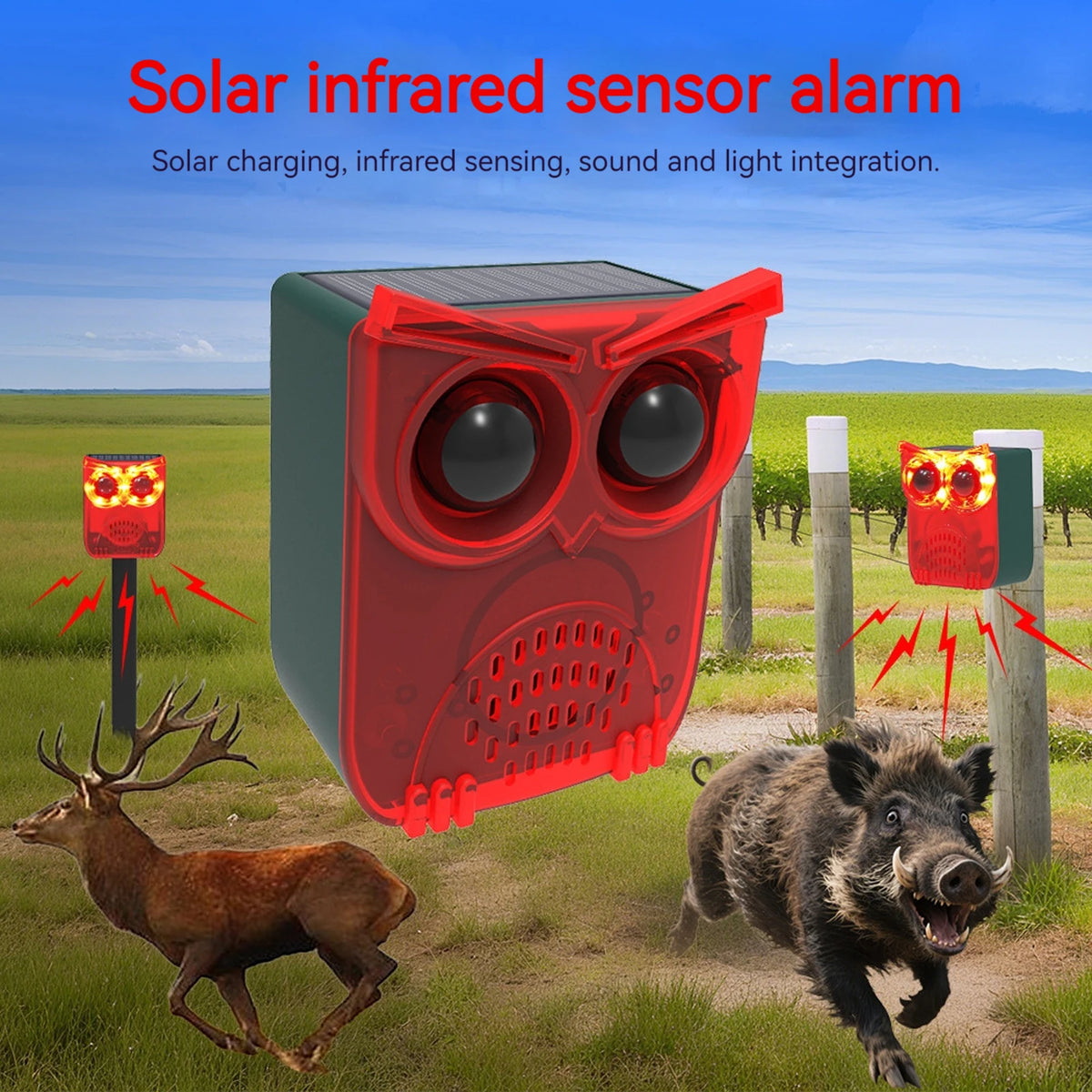 Solar Outdoor Motion Sensor Alarm Dog Barking&Gunshot Sound Home Security Alarm Animal Repeller Loud Noise Maker for Yard Garden