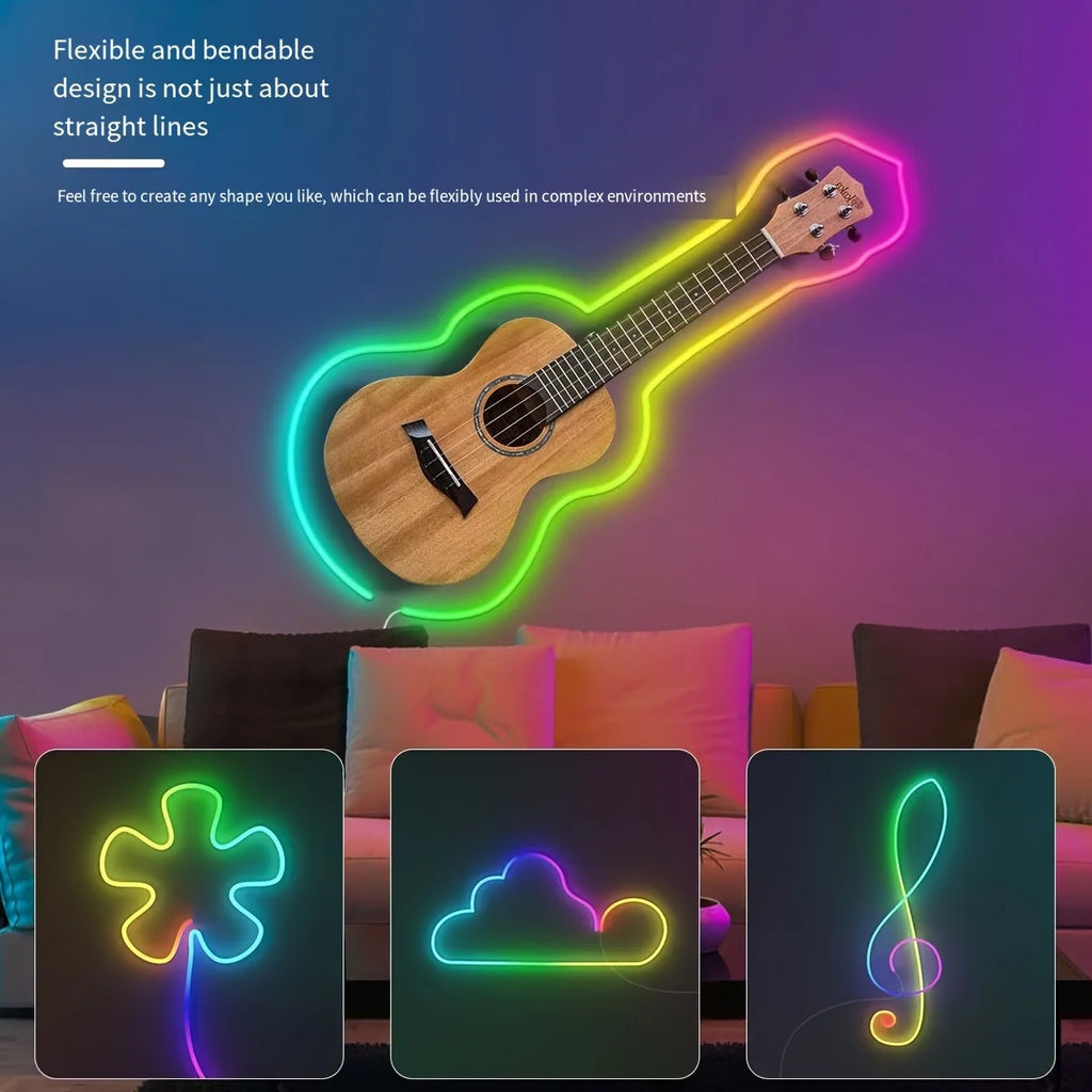 5V USB RGBIC Neon LED Strip Lights with Bluetooth APP Control Music Sync Waterproof Flexible Tape for Gaming Room Party Decor